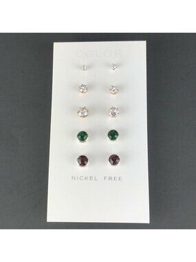Kohl's Color Multi Tone Earrings Stud Rhinestones Set of 5 Pairs